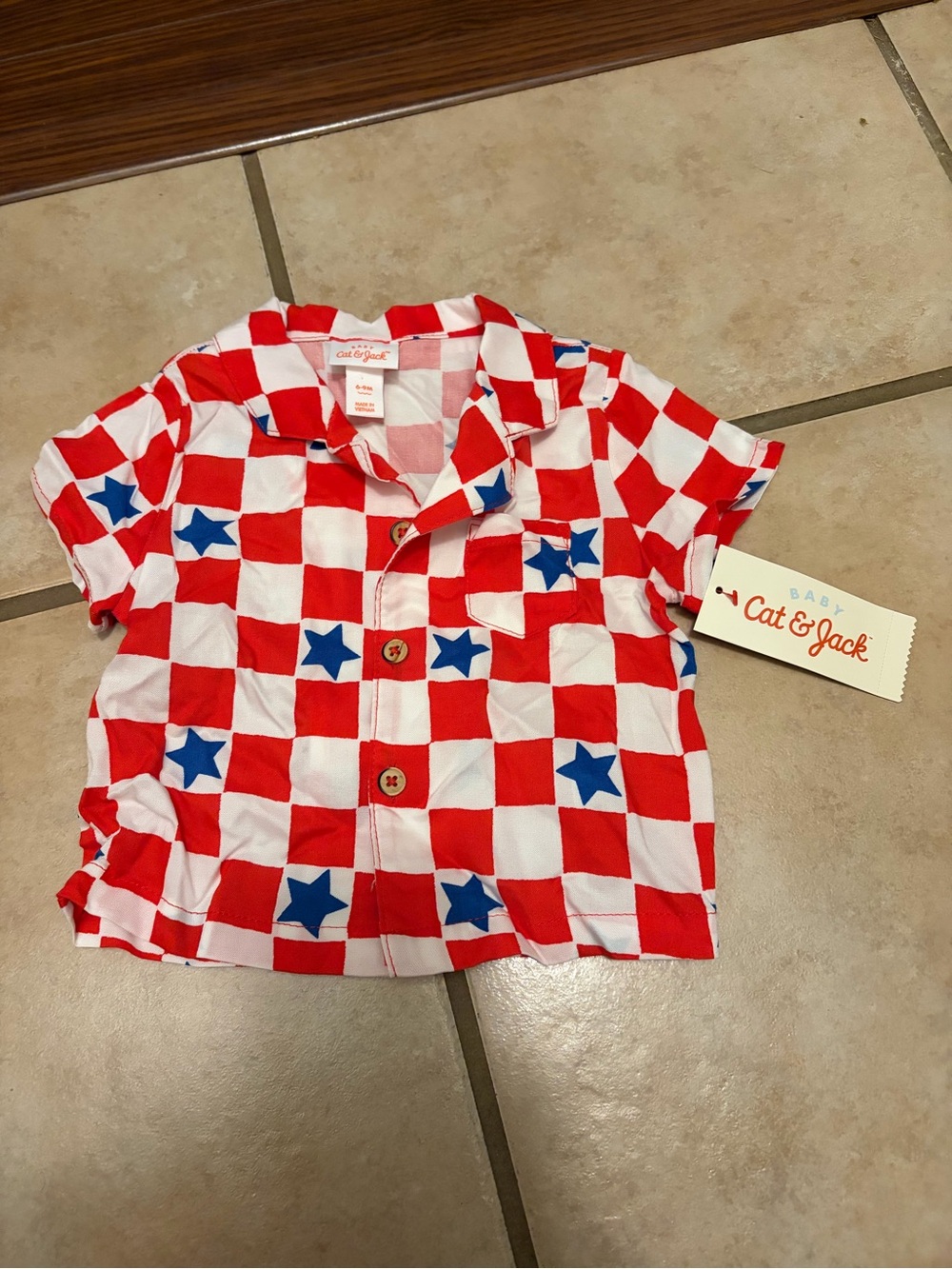 Cat & Jack Red & White Checkerboard Shirt with Blue Stars - Kids